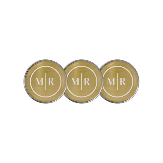 Modern Gold Metallic Monogram Initials Golf Ball Marker (3 Up)