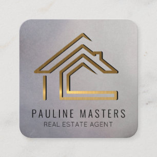 Modern Gold Metallic Real Estate Logo Home Appointment Card