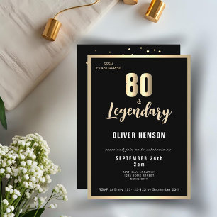 Modern Gold Metallic Surprise 80th Birthday  Invitation