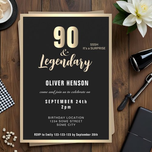 Modern Gold Metallic Surprise 90th Birthday 