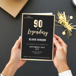 Modern Gold Metallic Surprise 90th Birthday  Invitation