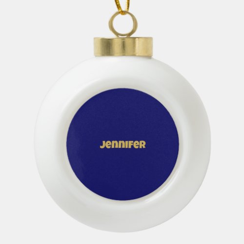 Modern Gold Midnight Blue Color Plain Unique Ceramic Ball Christmas Ornament