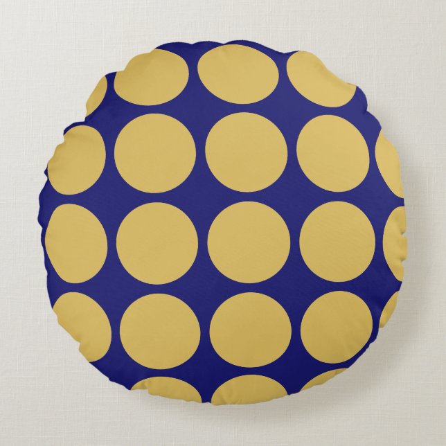Modern Gold Midnight Blue Color Plain Unique Round Pillow (Front)