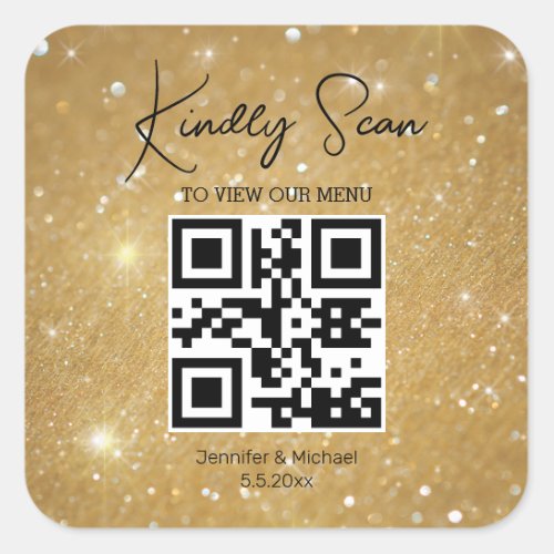modern gold minimal  qr code wedding menu luxury square sticker