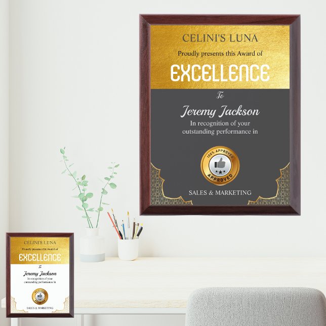 Modern Gold Minimalist Award of Excellence Plaque (Gold Metallic Minimal Logo Award of Excellence (Gray))