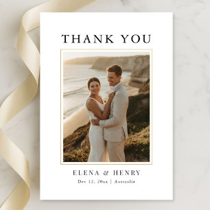 Modern Gold Minimalist Destination Photo Wedding Thank You Card