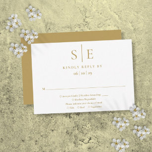 Modern Gold Minimalist Monogram Wedding RSVP Card