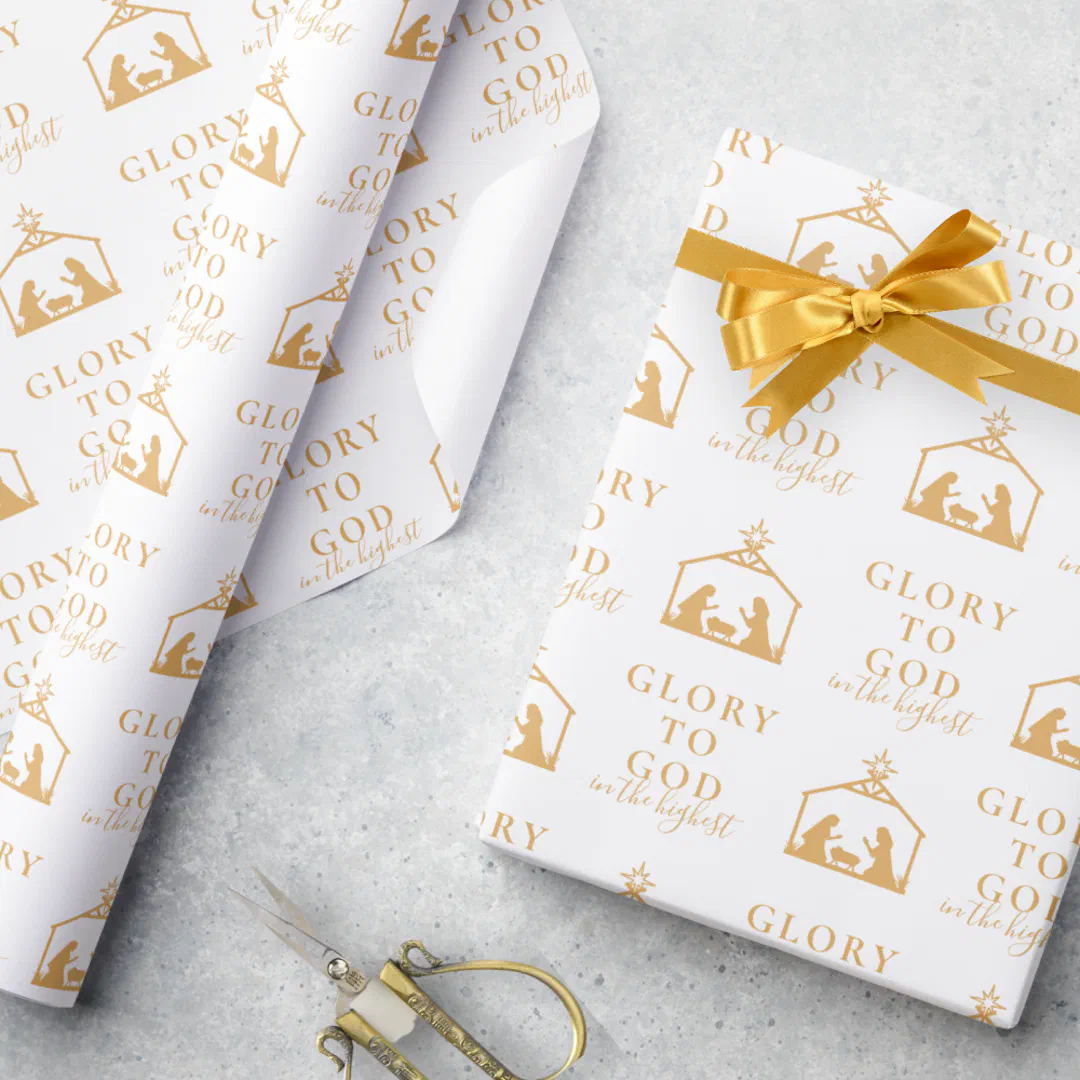 Modern Gold Minimalist Religious Christmas Wrapping Paper
