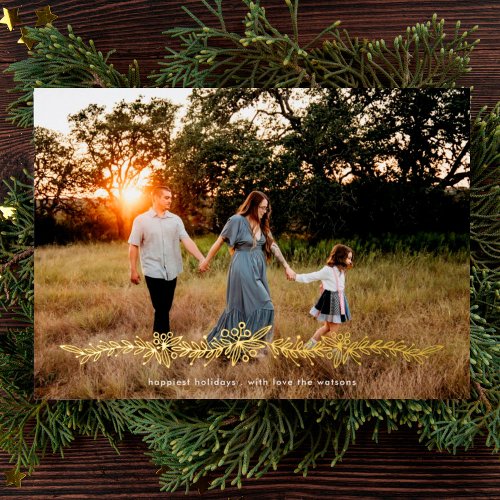 Modern GOLD Mistletoe Christmas Photo Foil Holiday Card