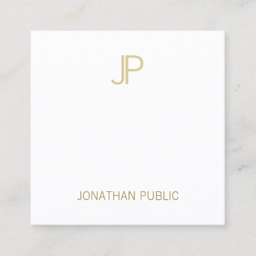 Modern Gold Monogram Aesthetic Clean Plain Luxury Square Business Card