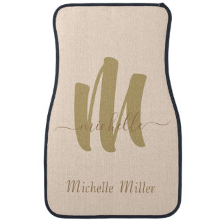 modern gold monogram beige initial business name  car floor mat