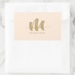 modern gold monogram beige initial business name rectangular sticker