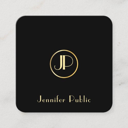 Modern Gold Monogram Black Template Elegant Trendy Square Business Card