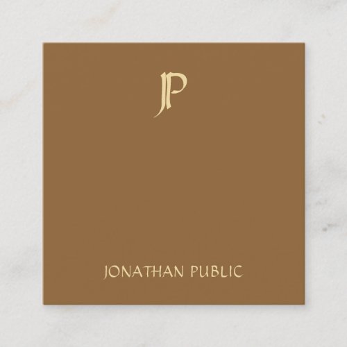 Modern Gold Monogram Coffee Brown Chic Plain Square Business Card