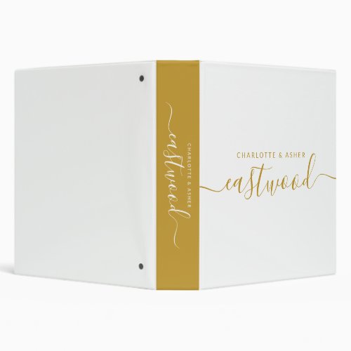 Modern Gold Monogram Couple Name 3 Ring Binder