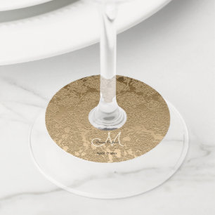 Modern Gold Monogram Elegant Wedding Wine Glass Tag