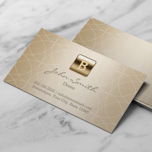Modern Gold Monogram Geometric Dentist Business Card (Creator Uploaded)