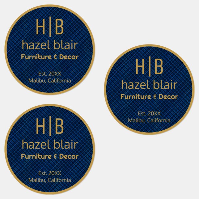 Modern Gold Monogram Logo Blue Squares Pattern Labels (Group)