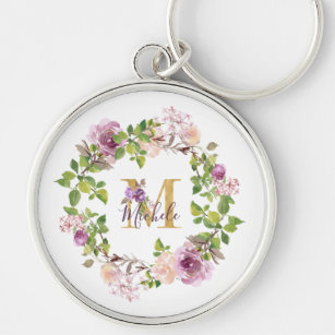 Customizable M monogram letter trendy pink rose Keychain