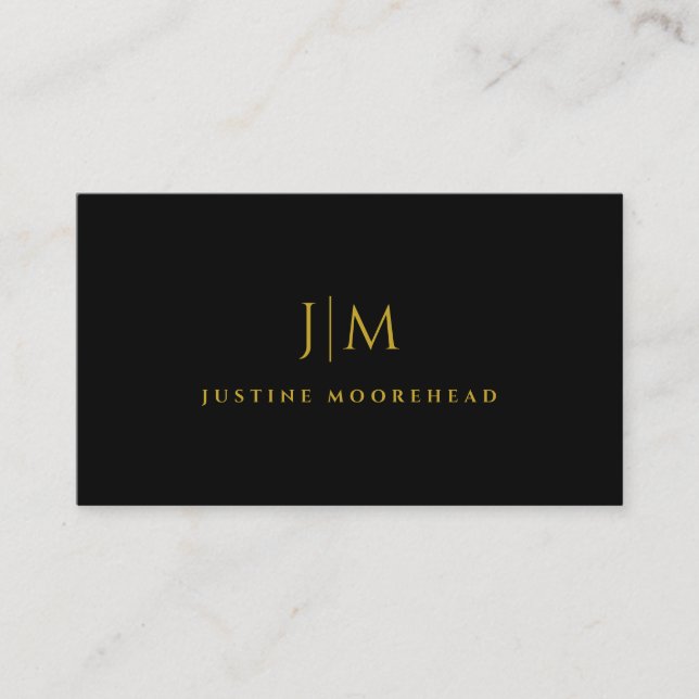 Modern Gold Monogram Minimalist Black Business Card (Front)