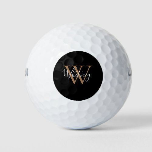 Modern Gold Monogram Script Name  Golf Balls