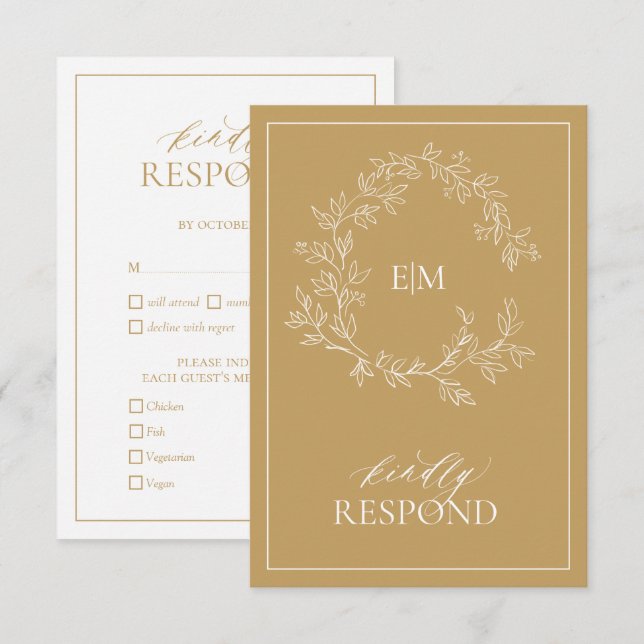 Modern Gold Monogram Wedding RSVP Card (Front/Back)