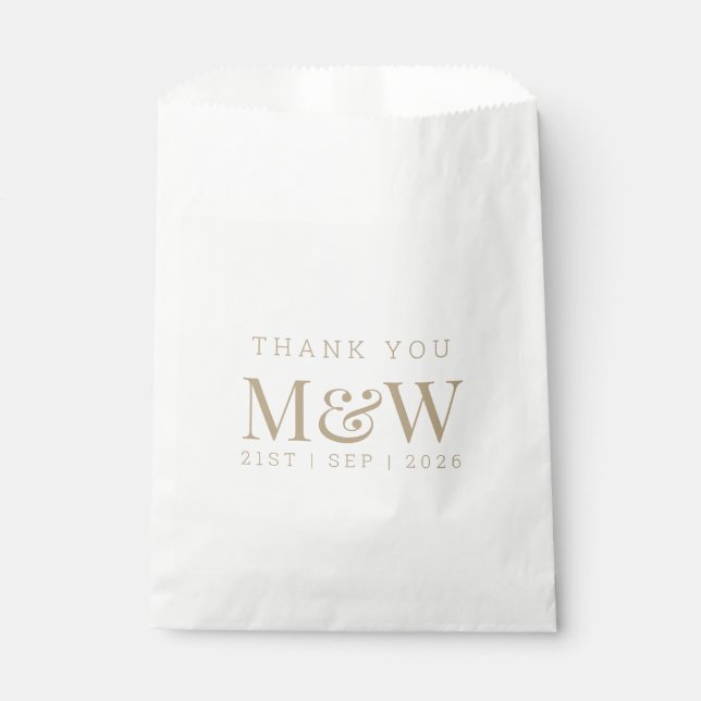 Modern Gold Monogram White Wedding Thank You  Favor Bag (Front)
