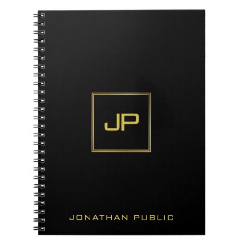 Modern Gold Monogrammed Black Template Elegant Notebook