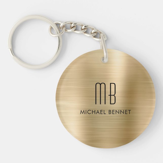 Modern Gold Monogrammed Keychain (Front)