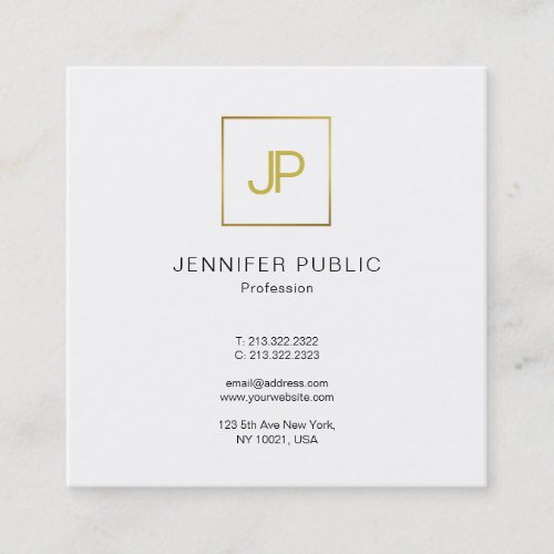 Modern Gold Monogrammed Trendy Elegant Plain Square Business Card