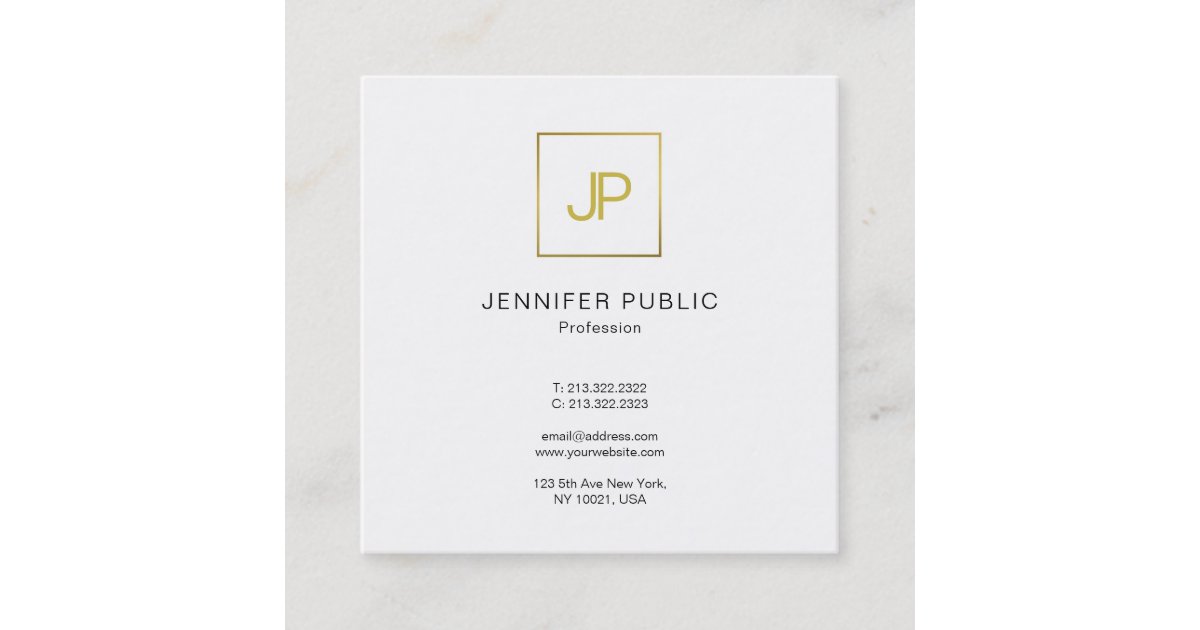 Modern Gold Monogrammed Trendy Elegant Plain Square Business Card | Zazzle