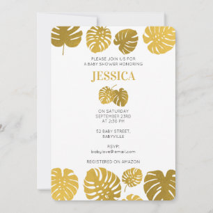 Modern Gold Monstera Leaves Baby Shower  Invitation