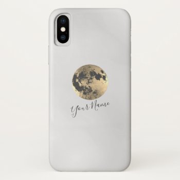 Modern Gold Moon Custom Name Elegant Iphone Xs Case by caseplus at Zazzle