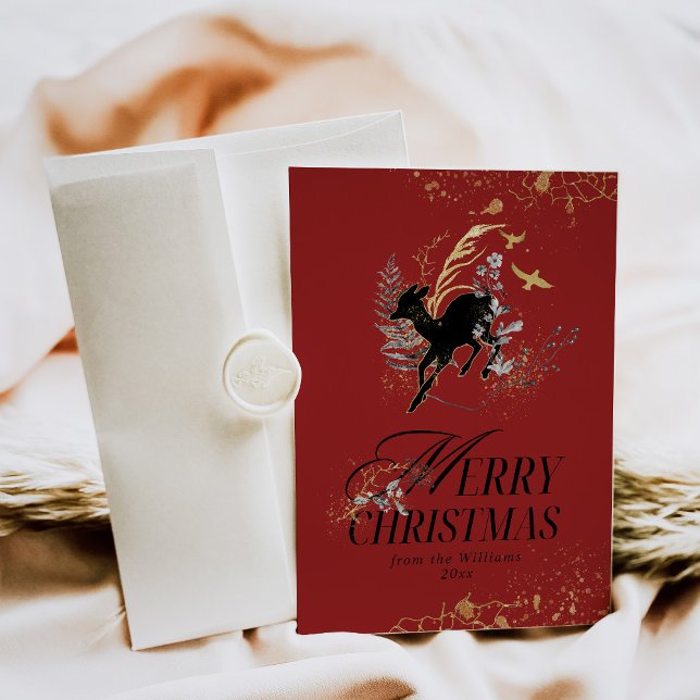 Modern Gold Moon Magic Forest Photo Christmas Holiday Card (Creator Uploaded)