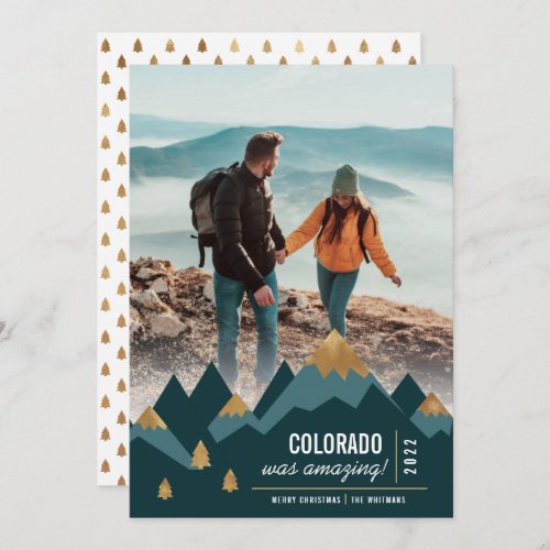 Modern Gold Mountains Trip Photo Christmas Holiday Card