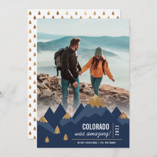 Modern Gold Mountains Trip Photo Christmas Holiday Card