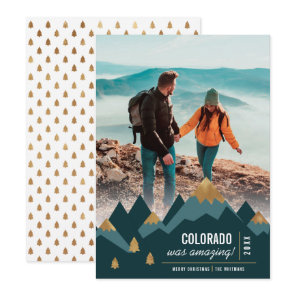 Modern Gold Mountains Trip Photo Christmas Holiday Card