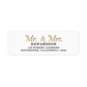 Modern gold Mr. & Mrs. wedding return address Label