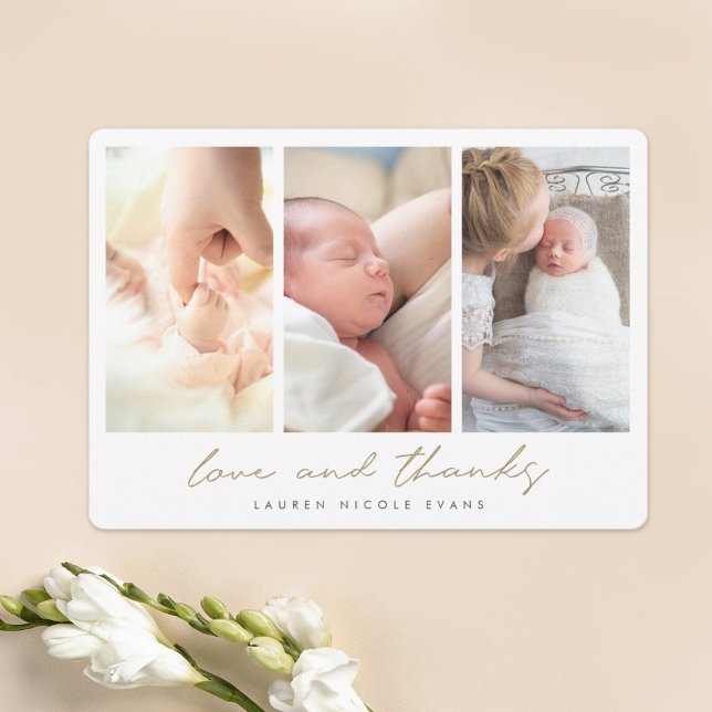 Modern Gold Multi Photo Collage Custom Baby Shower Thank You Card (Creator Uploaded)