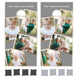 Modern gold multi photo family elegant gray cornhole set