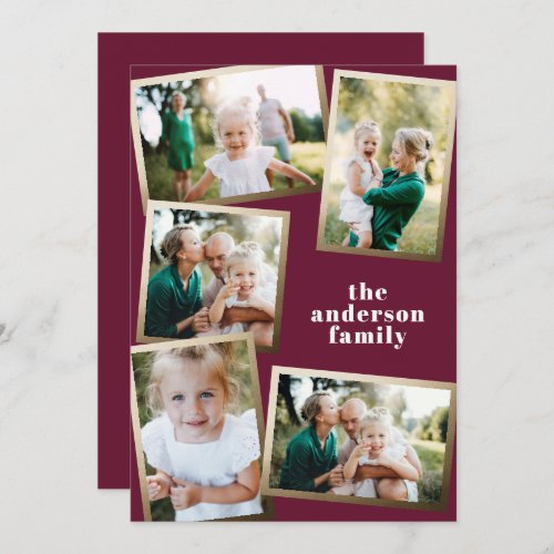 Modern gold multi photo family holiday card