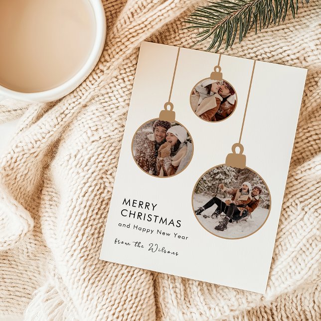 Modern Gold Multi-Photo Ornament Christmas Card (Creator Uploaded)