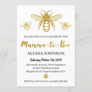 Modern Gold Mumma to Bee Baby Shower Invitation