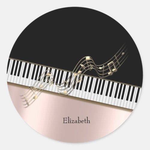  Modern Gold Music NotesPiano Keys Rose Gold  Classic Round Sticker