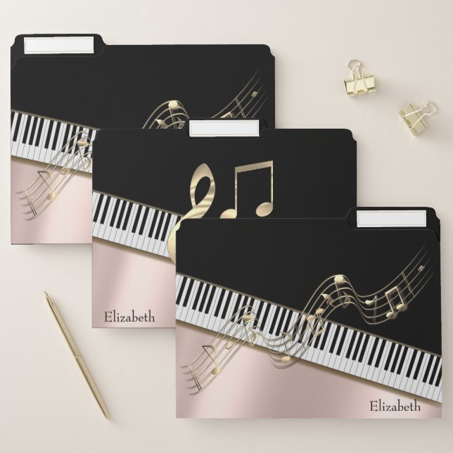 Modern Gold Music Notes,Piano Keys Rose Gold File Folder (Set)
