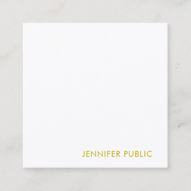 Modern Gold Name Text Template Elegant Golden Square Business Card (Front)