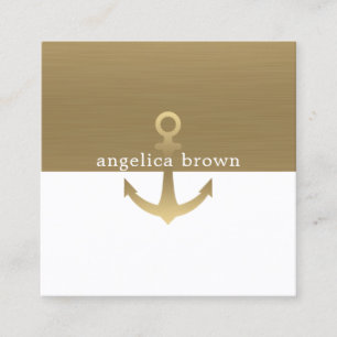 Modern Gold Nautical Anchor Square Business Card