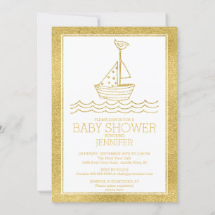 Modern Gold Nautical Sailboat Neutral Baby Shower Invitation