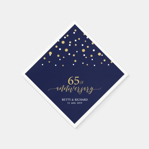 Modern Gold  Navy 65th Anniversary Party Napkins