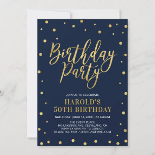 Modern Gold & Navy Adult 50th Birthday Party Invitation